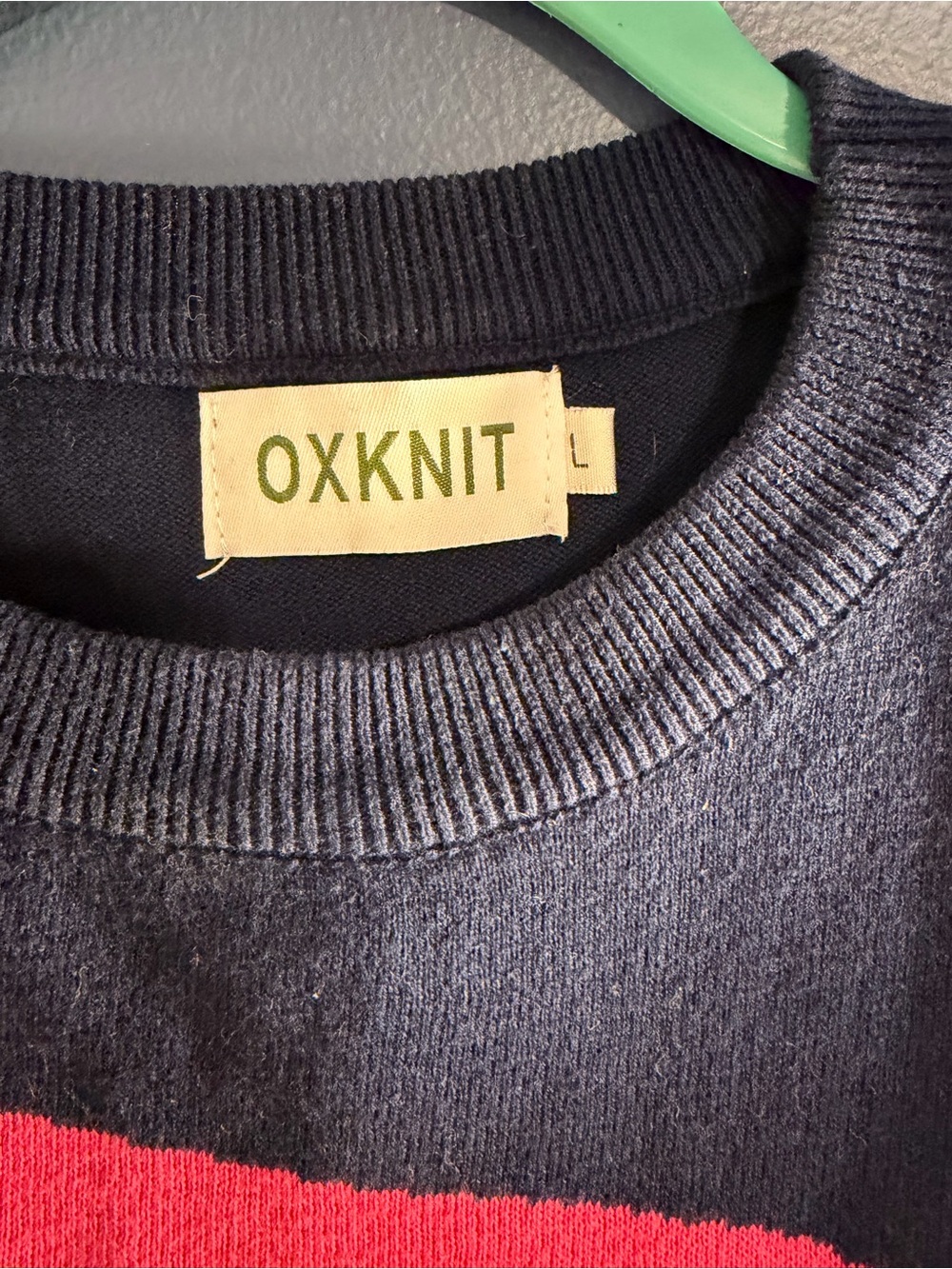 OXKNIT Women's Crew Neck Sweater in Navy with Multicolor Wave Large - Picture 3 of 5